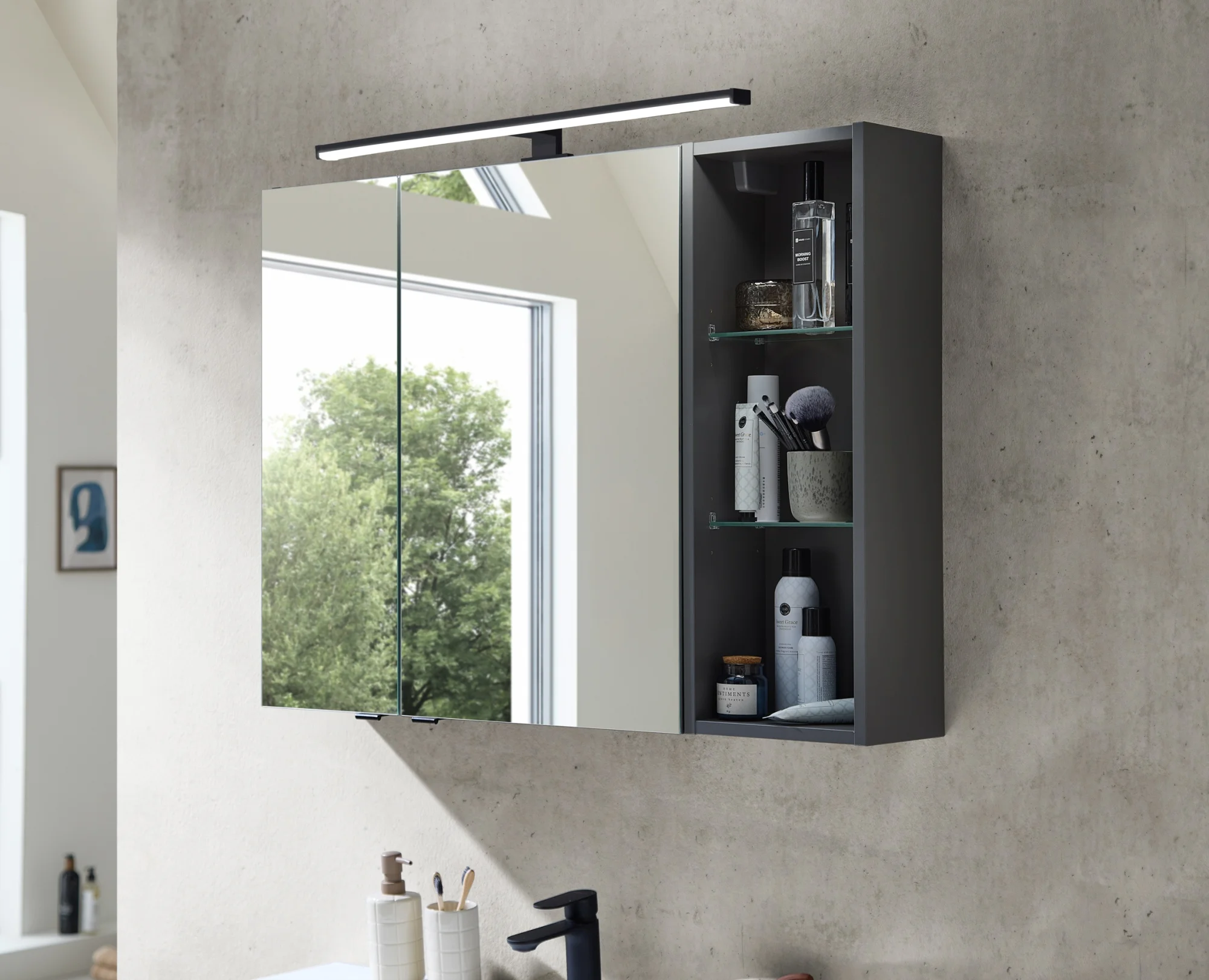 Pelipal 6090 Badmöbelset 100 cm - mit Spiegelschrank und Regal - Ansicht 8