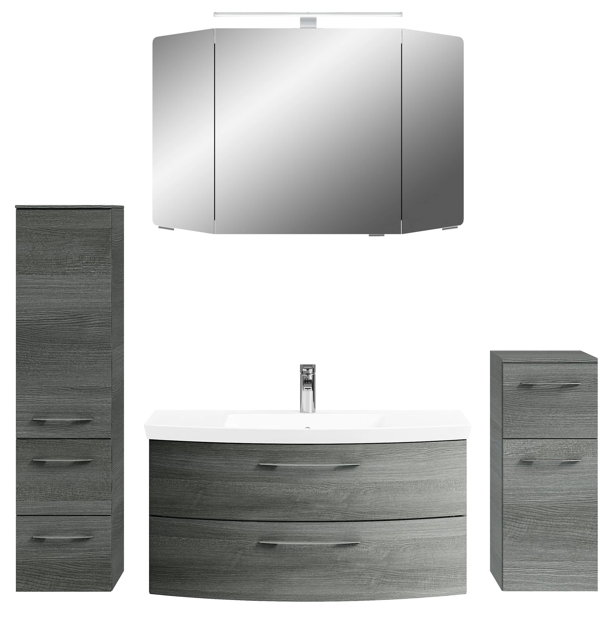 Pelipal Cassca Set in Sangallo Grau mit Mineralmarmorwaschtisch und Spiegelschrank - 100 cm