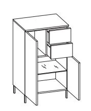 311.016051 - Highboard / 2 Drehtüren / 2 Schubkästen / 1 Einlegeboden / Abdeckplatte / 4 Füße - stehend