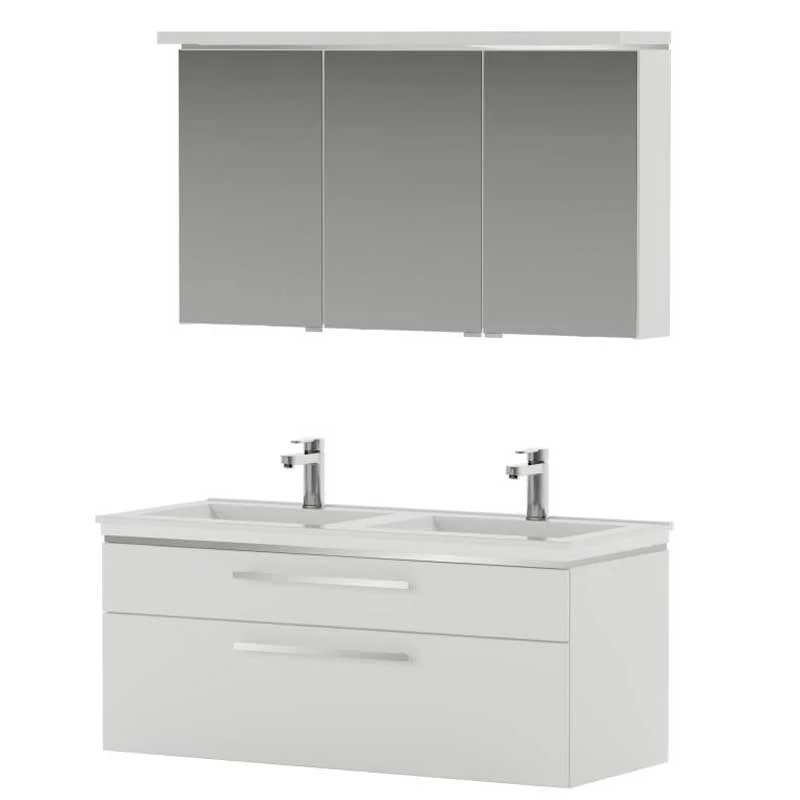 Puris Cool Line Badmöbelset mit Doppelwaschtisch 120 cm - mit Spiegelschrank Serie B