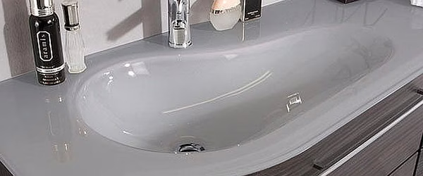 Glaswaschtisch Quarzitgrau - Ablagefläche rechts / Becken links