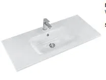 Mineralmarmorwaschtisch weiss, mit Armaturbohrung und externem Überlauf, Becken rechts - 2x101x46 cm