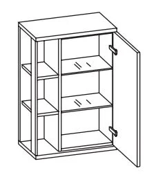 923.015030 Wandschrank / 1 Drehtüre / 2 Glaseinlegeböden / seitliche Ablagefächer / inklusive Türdämpfer / Breite 50,5 cm / Höhe 74,5 cm / Tiefe 20,5 cm