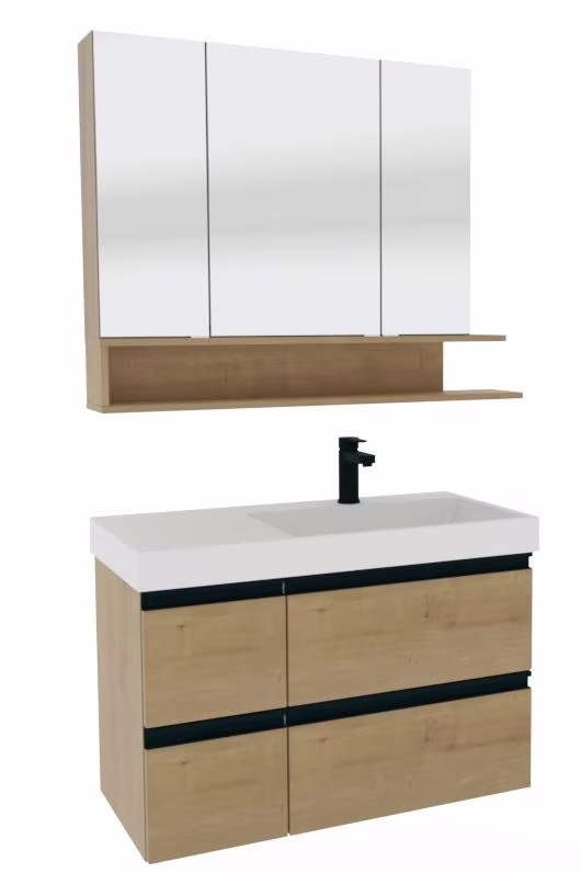 Puris c!puro Badmöbel Set - 90 cm mit Ablagefläche links / mit 4 Auszügen - Ansicht 4