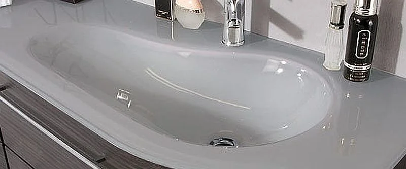 Glaswaschtisch Quarzitgrau -  Ablagefläche links / Becken rechts