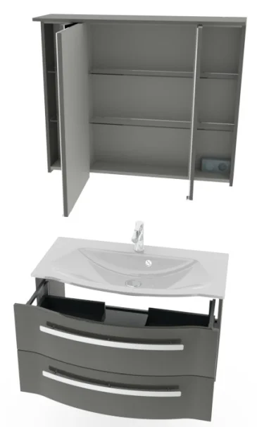 Pelipal 4005 Badmöbel Set mit Spiegelschrank mit Kranzboden - 92 cm - Ansicht 4