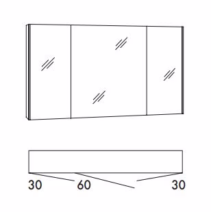 SADA12 - Spiegelschrank mit 3 Spiegletüren inkl. Innenspiegel, Schalter und Steckdose, seitliche LED Beleuchtung, 6 Glasböden - Maße: 120x70,3x17 cm