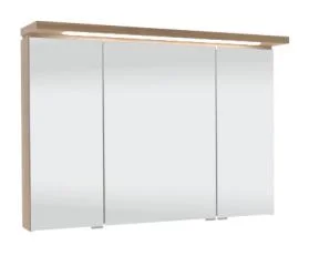 Spiegelschrank 90 cm S2A439016, 3 Doppelspiegeltüren, 2 Mittelwände, 6 Glasfachböden, 1 Schalter-Steckdosen-Element, 1 Gesimsboden mit LED Beleuchtung, 2 x 3,1 Watt/ Converter 15 Watt, ohne LED-Waschplatzbeleuchtung, Energieeffizienzklasse: A, B/H/T: 90x6