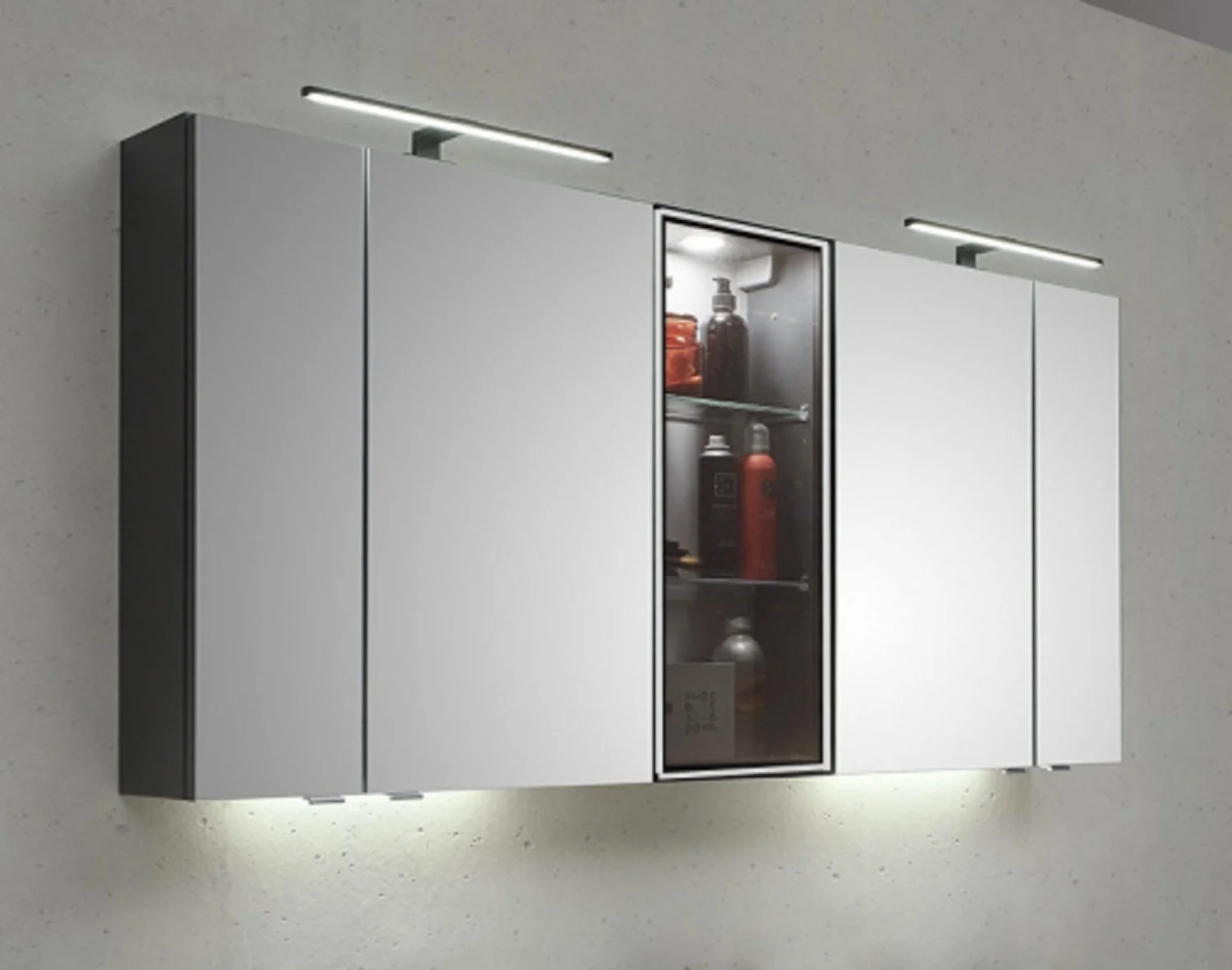 SDNE01315 Spiegelschrank mit Vitrine mit silberner Glastür