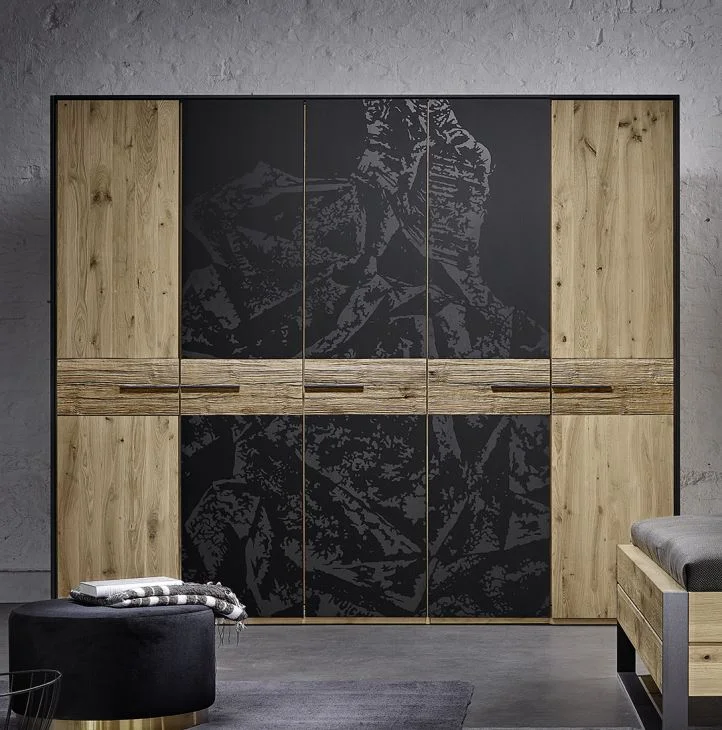 Thielemeyer Steel Drehtürenschrank / 5-türig mit 3 Colorglastüren und Kristallmotiv - Ansicht 2