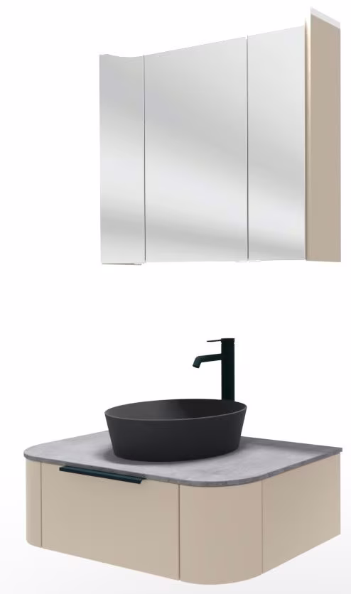 Puris Veluna Badmöbelset mit Aufsatzwaschtisch und Spiegelschrank - 80 cm