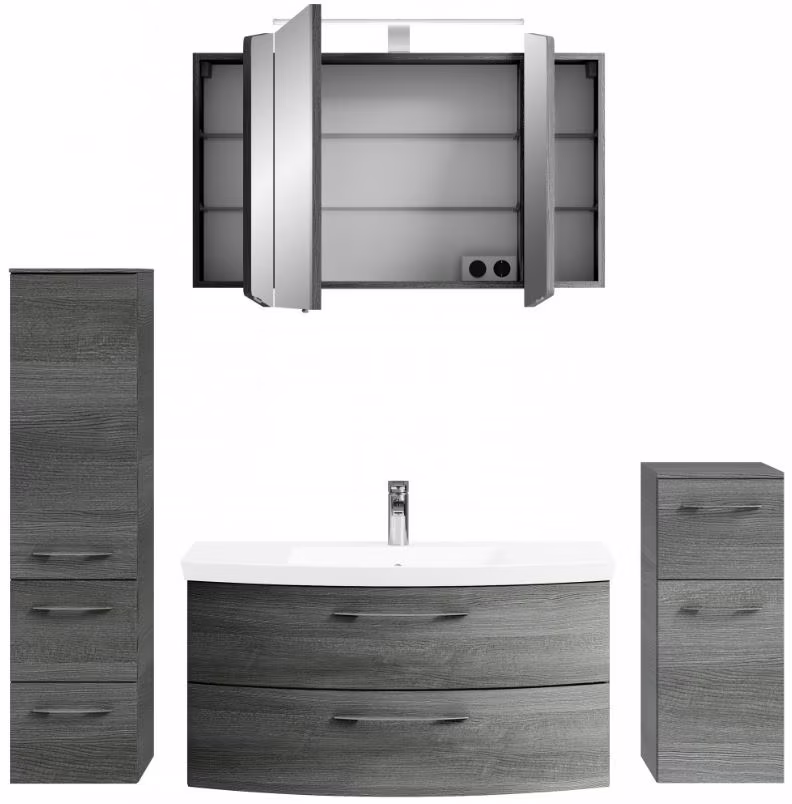 Pelipal Cassca Set in Sangallo Grau mit Mineralmarmorwaschtisch und Spiegelschrank - 100 cm - Ansicht 5