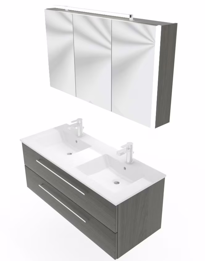 Puris Fresh Badmöbel Set mit Keramik-Doppelwaschtisch - 120 cm - Ansicht 3