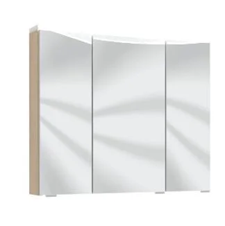 Spiegelschrank 70 cm S2A437S3, 1 LED-Flächenleuchte, 3 Spiegeltüren auf Trägerplatte, 2 Mittelwände, 6 Glasfachböden, 1 Schalter-Steckdosenelement, ohne Facettenschliff, Energieeffizienzklasse: A, B/H/T: 70x65x15 cm