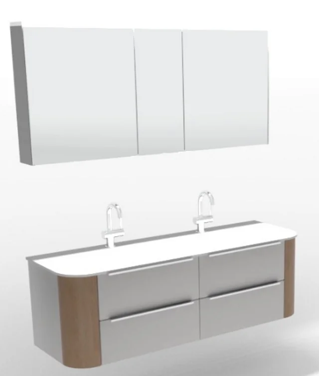 Puris Veluna Badmöbelset mit Doppelwaschtisch und Spiegelschrank - 150 cm - Ansicht 6