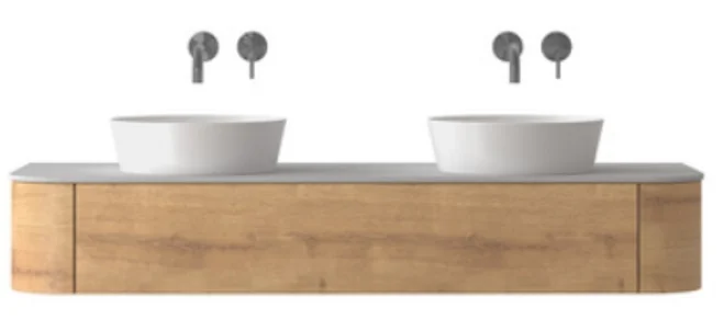 Puris Veluna Doppel-Keramikaufsatzwaschtisch mit Unterschrank - 150 cm - Ansicht 7