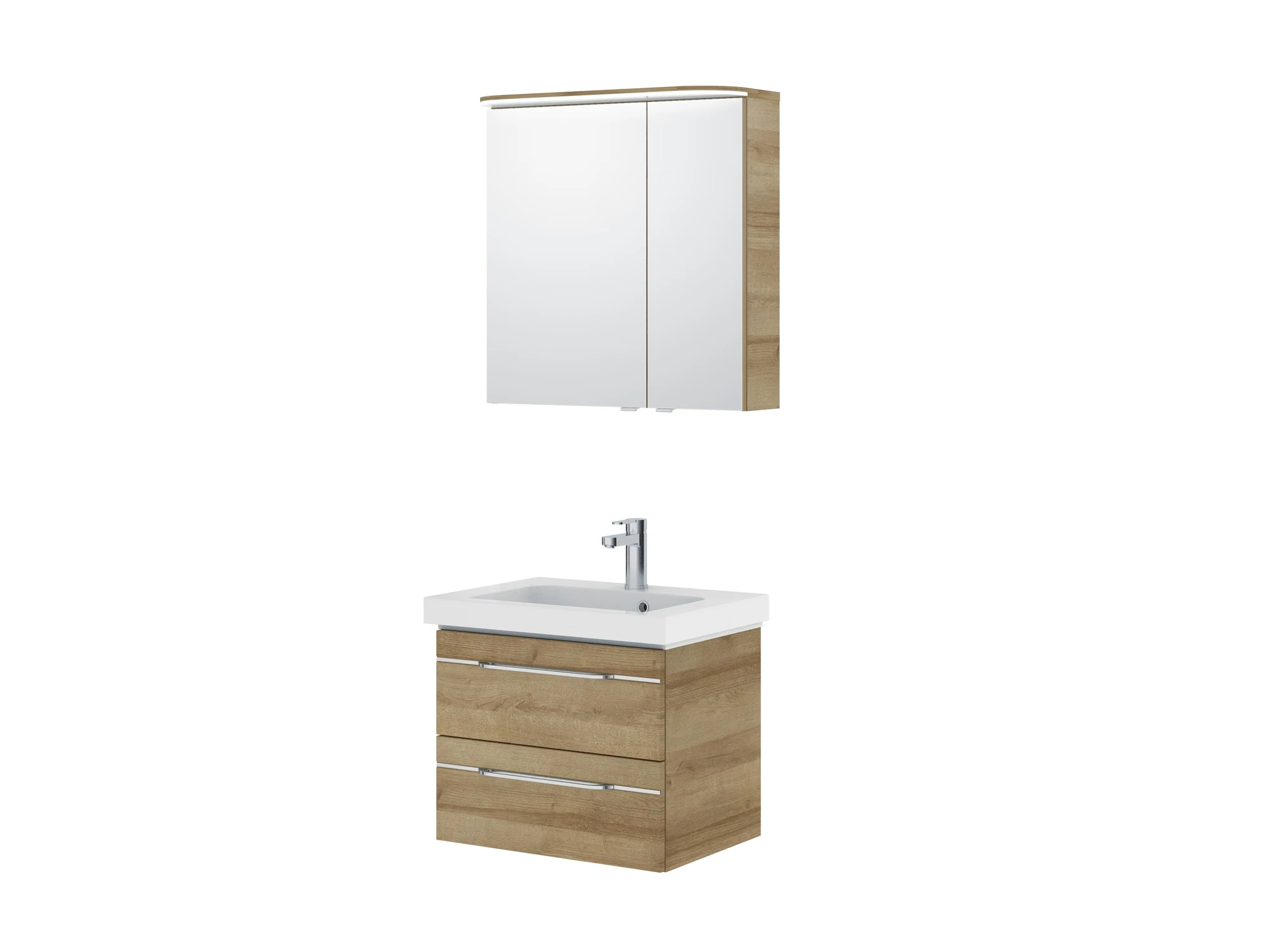 Pelipal Balto Set in Riviera Eiche mit Mineralmarmorwaschtisch, Griff Z1 und Spiegelschrank - 65 cm