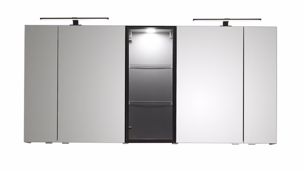 SDNE00915 Spiegelschrank mit Vitrine mit schwarzer Glastür