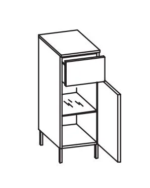 313.013040 Unterschrank / 1 Drehtüre / 1 Schubkasten / 1 Einlegeboden / Abdeckplatte / 4 Füße