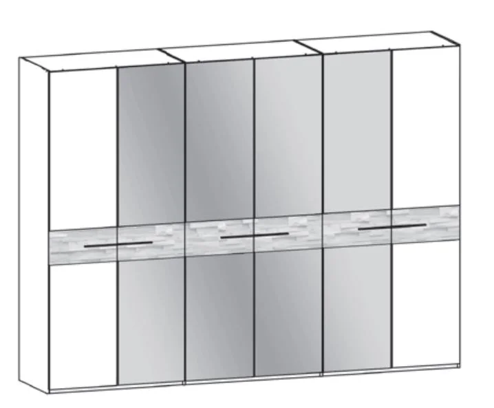 Thielemeyer Steel Drehtürenschrank / 6-türig mit 4 Spiegeltüren mittig