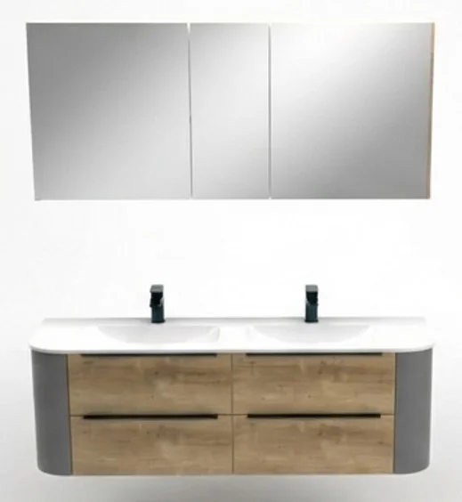 Puris Veluna Badmöbelset mit Doppelwaschtisch und Spiegelschrank - 150 cm - Ansicht 5