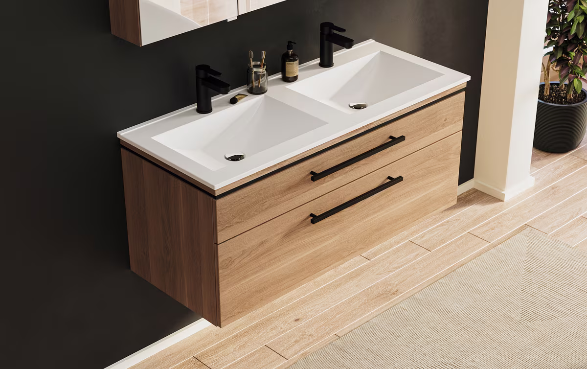 Puris Cool Line Badmöbelset mit Doppelwaschtisch 120 cm - mit Spiegelschrank Serie A - Ansicht 4