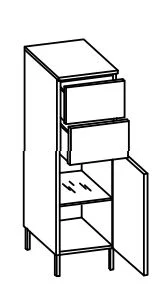 913.013053 Highboard / 1 Drehtüre / 2 Schubkästen / 1 Einlegeboden / Abdeckplatte / 4 Füße Chrom Glanz