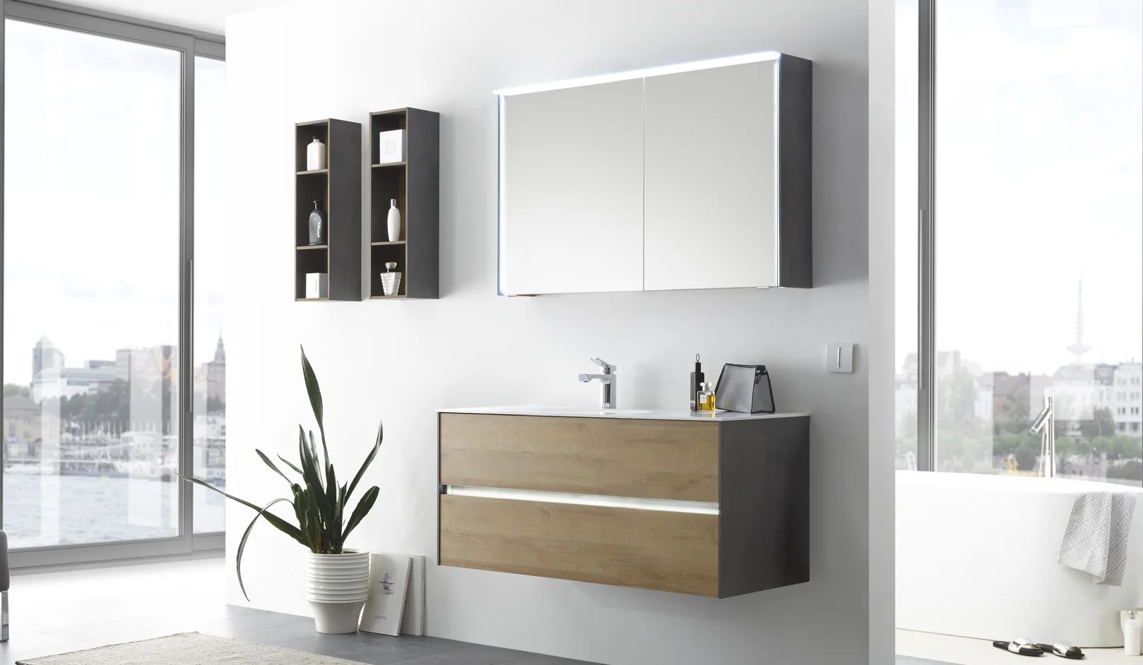 Calmo Waschtischkombination Stilaro 113 cm breit - Becken Links - Ansicht 3