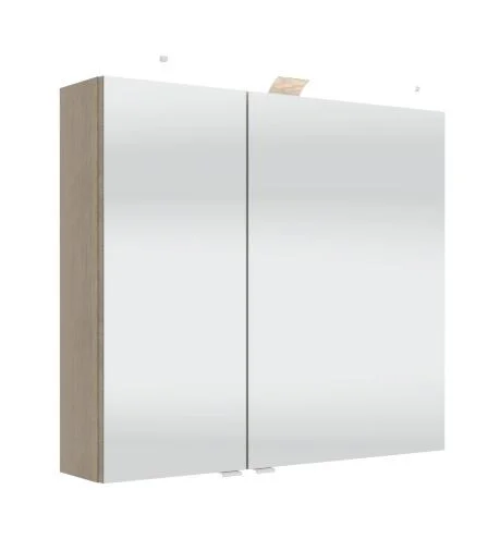 Spiegelschrank SASL8RS 2 Spiegeltüren, inkl. aufgeklebtem Innenspiegel, 2 Glasböden, inkl. Schalter und Steckdose, inkl.LED Aufbauleuhte ASL60 - 80x70,3x17 cm,