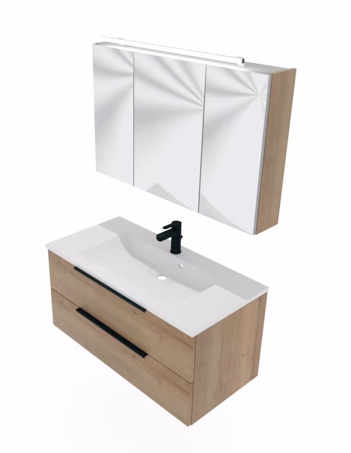 Puris Fresh Badmöbel Set mit Mineralmarmor- oder Glaswaschtisch - 100 cm - Ansicht 6