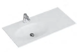 Krion-Waschtisch weiss matt, mit Armaturbohrung und Clou-Überlauf, Becken links - 0,9x112x49,3 cm