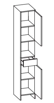 350.043229 Hochschrank / 2 Drehtüren / 1 Schubkasten / 2 Einlegeböden / 1 Nsiche / stehend / Breite 33 cm / Höhe 195,5 cm / Tiefe 28 cm
