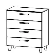 Schubkommode mit 4 Schubkästen - Füße und Griffe Wildeiche massiv - Breite 80 cm /  Höhe 90 cm / Tiefe 42 cm