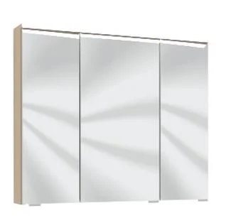 Spiegelschrank 70 cm S2A437S6 1 Gesimsboden mit LED-Beleuchtung,3 Spiegeltüren auf Trägerplatte, 2 Mittelwände, 6 Glasfachböden, 1 Schalter-Steckdosenelement, Maße: 15x70x65,6 cm