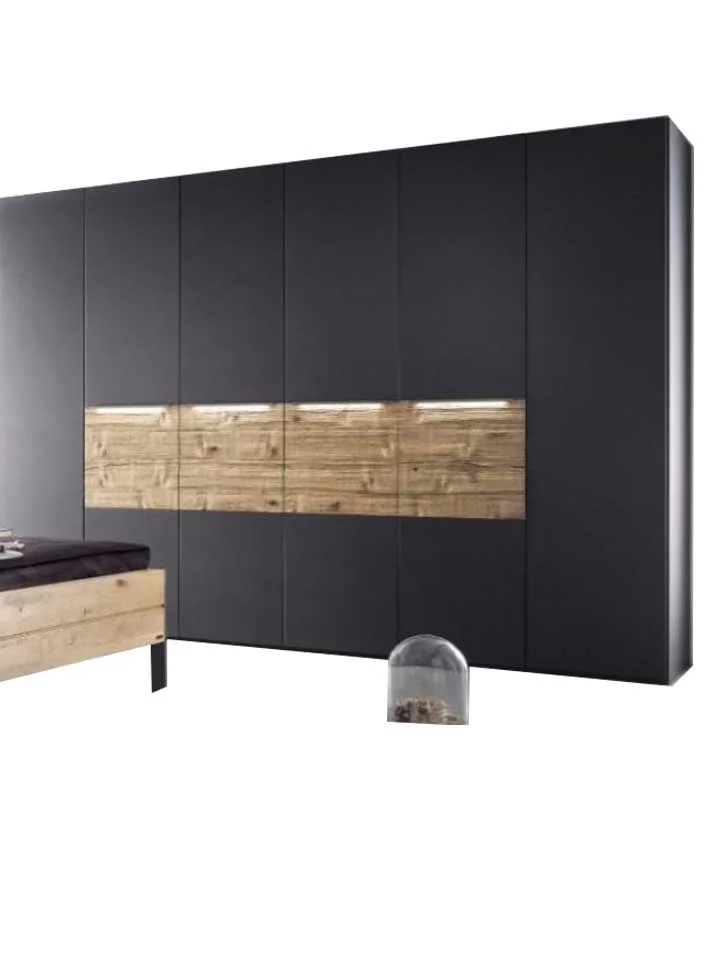 Thielemeyer Steel Drehtürenschrank / Ausführung Lack Graphit mit Spaltholz - 6-türig