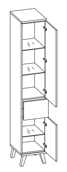923.013529 Hochschrank / 2 Drehtüren / 1 Schubkasten / 3 Glaseinlegeböden / inklusive Türdämpfer / stehend auf Füßen in Holzoptik