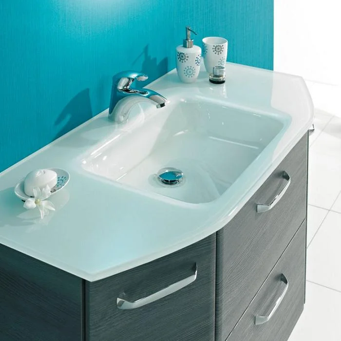 980.781120 Glaswaschtisch Weiß / Breite 112 cm / Höhe 1,2 cm / Tiefe 48 cm
