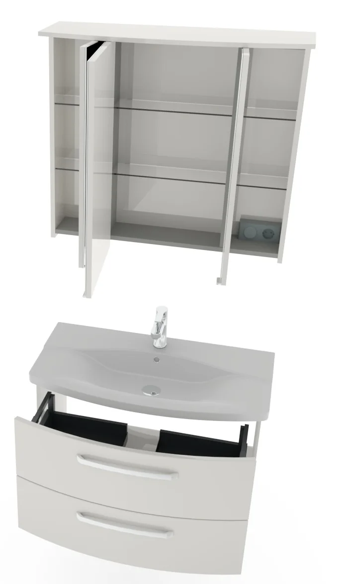 Pelipal 4010 Badmöbel Set inkl. Spiegelschrank mit Kranzbeleuchtung - 80 cm - Ansicht 3