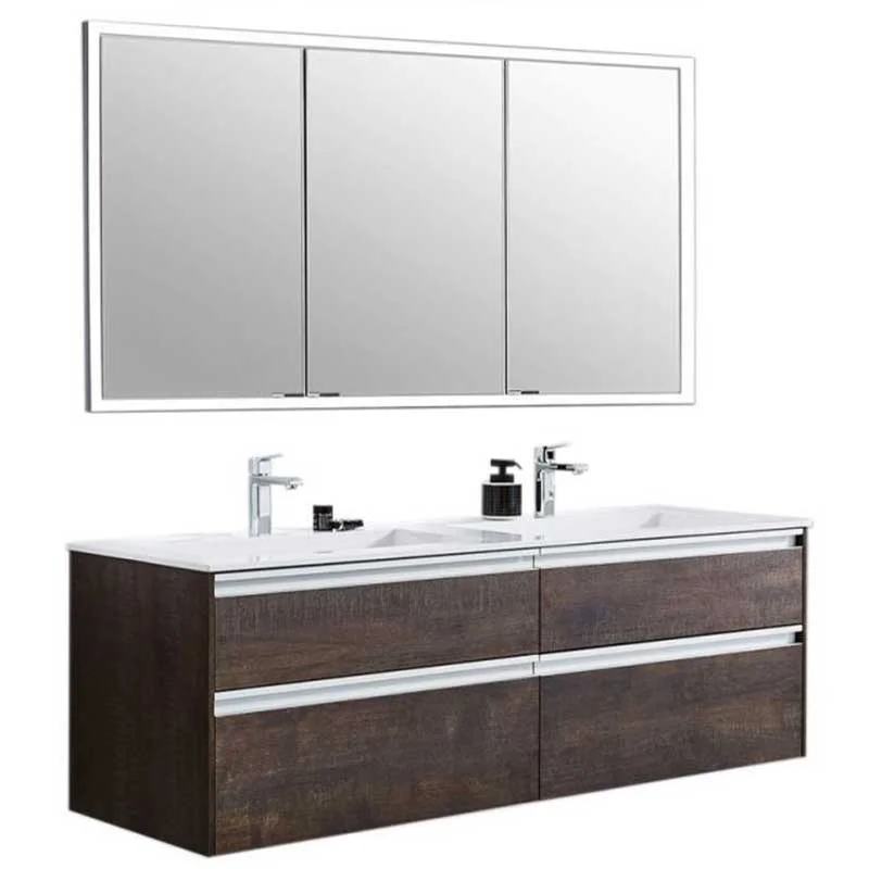 Puris New Xpression - Badmöbelset mit Doppelwaschtisch und Einbauspiegelschrank - 142 cm-m