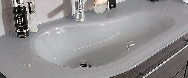 Glaswaschtisch Quarzitgrau - Ablagefläche rechts / Becken links