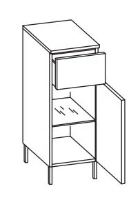 912.013040 Unterschrank / 1 Drehtüre / 1 Schubkasten / 1 Einlegeboden / Abdeckplatte / 4 Füße Chrom Glanz