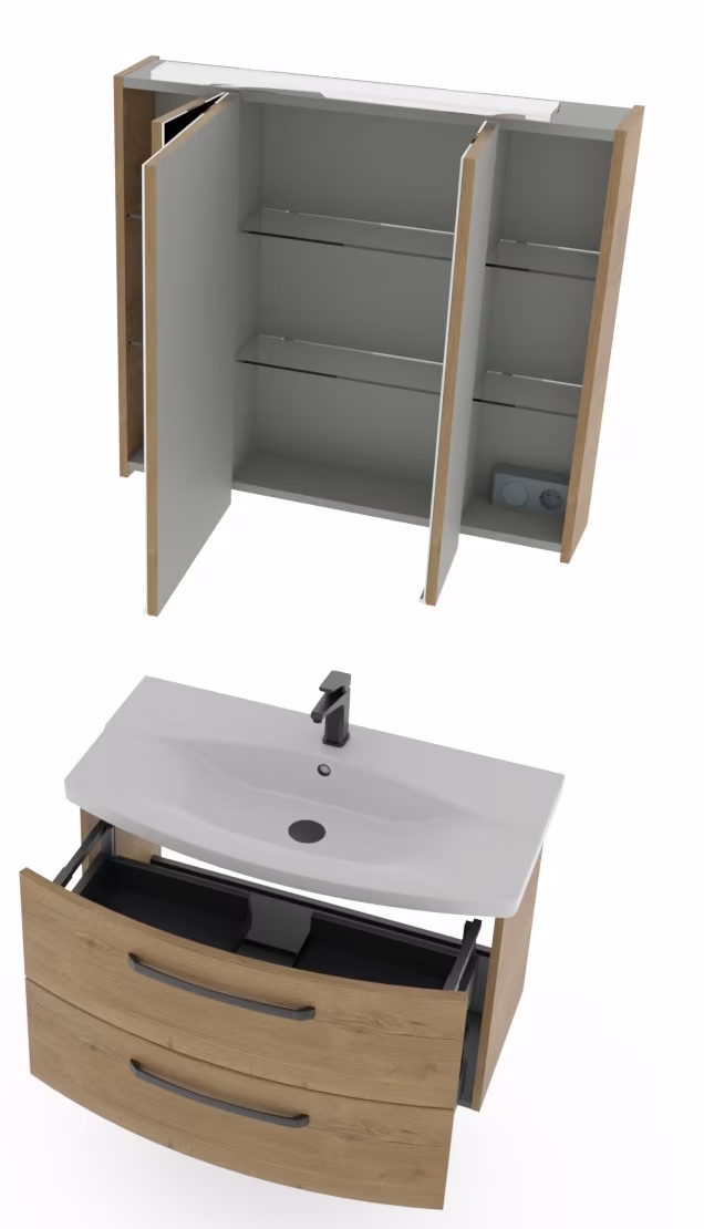 Pelipal 4010 Badmöbel Set inkl. Spiegelschrank mit Aufsatzleuchte - 80 cm - Ansicht 3