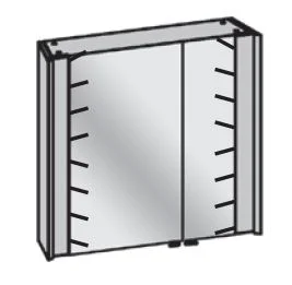 800048/801048 Spiegelschrank LED-Beleuchtung beidseitig 10,6W 2 Spiegeltüren, beidseitig verspiegelt 2 Glaseinlegeböden Kippschalter rechts zum Schalten der Lichtfarbe Anschluss an Hauselektrik ohne Stecker mit ultraschallverdichteten Litzen Breite: 82 cm