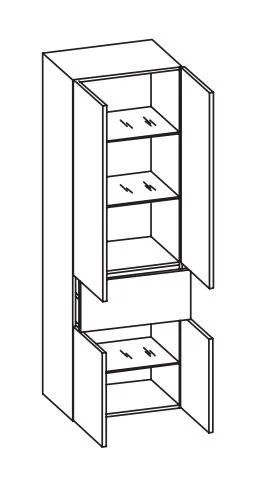 327.016029 Hochschrank / 4 Drehtüren / 1 großer Schubkasten / 3 Einlegeböden / inklusive Türdämpfer