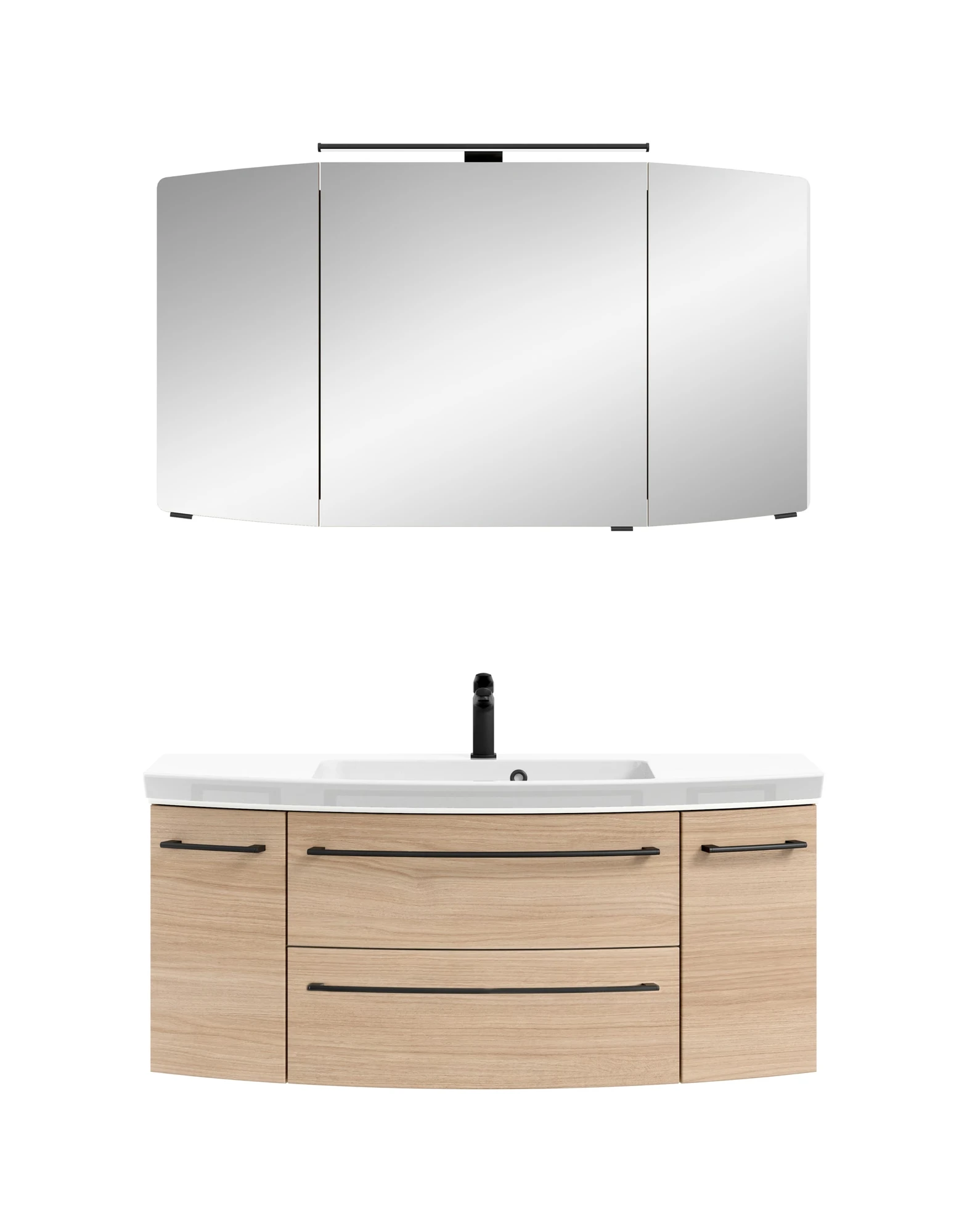 Pelipal Cassca Set in Tropea Eiche mit Mineralmarmorwaschtisch und Spiegelschrank - 120 cm