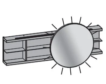 800057/ 801057 Hängeregal mit verschiebbarem Rundspiegel, Spiegel inkl. LED-Beleuchtung, Kippschalter rechts verbaut zum Schalten und Steuernder Lichtfarbe (Warm- und Neutrallicht), Doppelsteckdose ca. Breite: 176,8 cm / Höhe: 80 cm / Tiefe: 23 cm