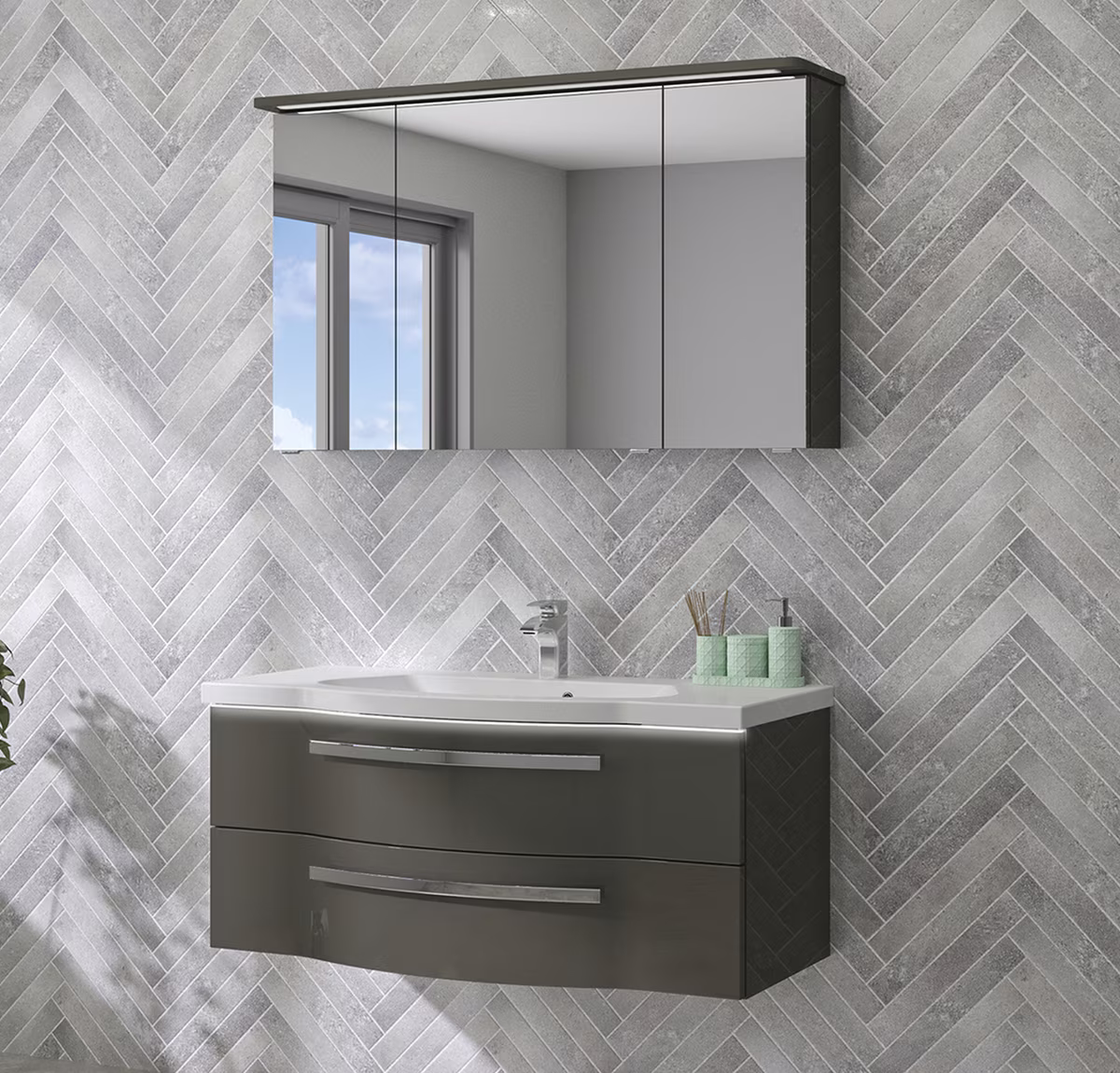 Pelipal 4005 Kombination 117 cm mit Spiegelschrank mit LED-Kranzbodenbeleuchtung - Ansicht 3