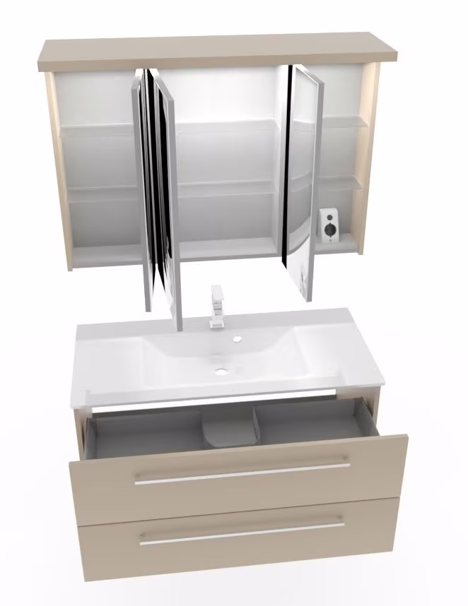 Puris Fresh Badmöbel Set mit Mineralmarmor- oder Glaswaschtisch - 100 cm - Ansicht 14