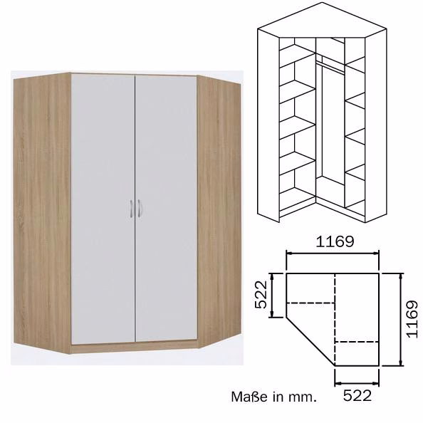 3N23 Eckschrank, Breite 117 cm