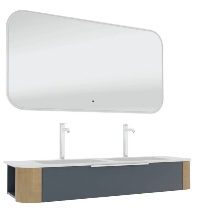 Puris Veluna Badmöbelset mit Doppelwaschtisch, ein Auszug und Badspiegel - 150 cm - Ansicht 3